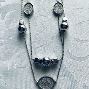 Illusion Double layered Silver 38” sparkling silver druzy Necklace